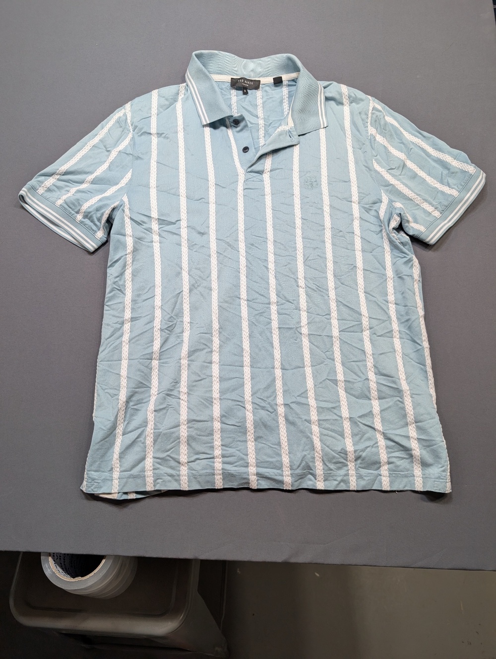 Ted Baker London Men's Striped Polo Shirt Size 3 Light Blue White